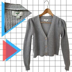 Aerie Victorian Puff Sleeve Knit Cardigan - Small - Grey